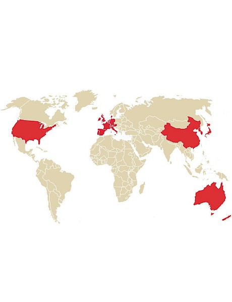 Map of the world, with countries where you can buy hats by milliner Nicki Marquardt