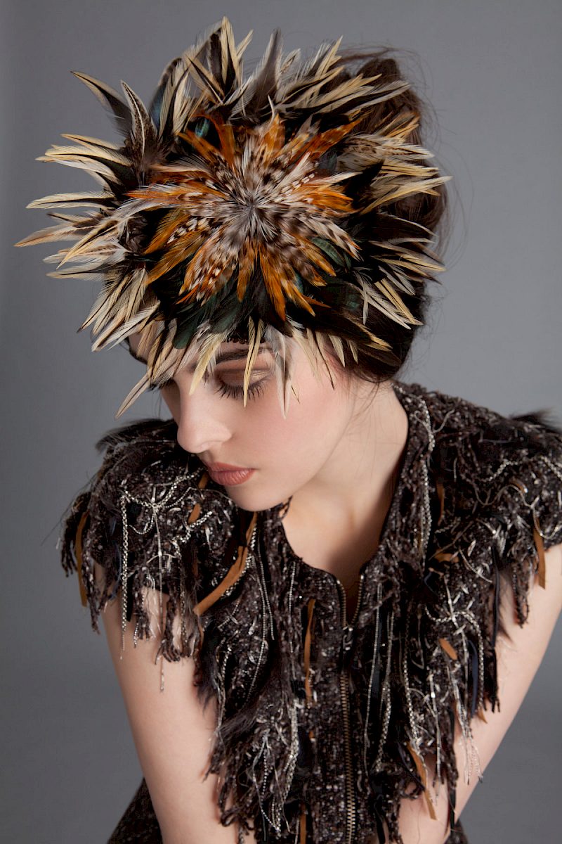 Black White Brown Pheasant Feather Flower Disc Saucer Hat Fascinator Hair 6807