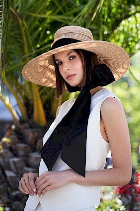 wide brim hat sun hat foldable natural with black band